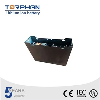 Open dark steel forklift battery tray