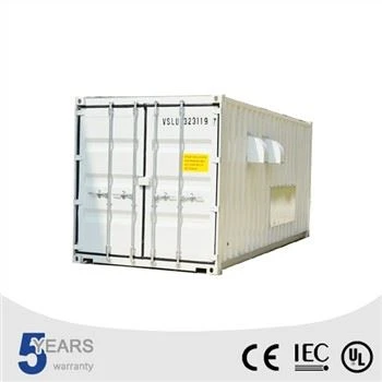 Beige container energy storage system exterior with doors and vents