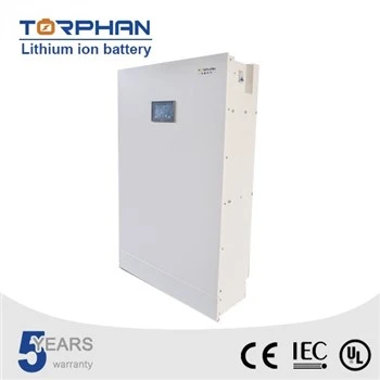 White wall-mounted home lithium battery storage cabinet with display, angled view